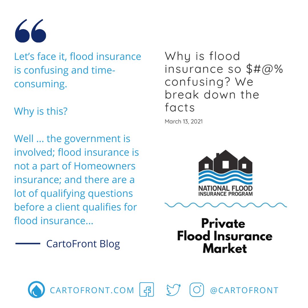 Let’s face it, flood insurance is confusing and time-consuming. We break down the facts in our blog ‘Why is flood insurance so $#@% confusing?’Check it out! [bit.ly/WhyIsFloodInsu…] 

•
•
•
#CartoFront  #Floods #FloodDiscussion #Blog