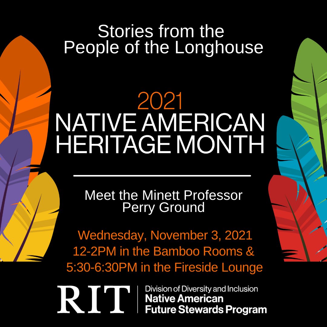 indigenousatrit's tweet photo. Minett Professor and Onondaga Storyteller Perry Ground is leading two storytelling events today. Stop by the Bamboo Rooms (Campus Center 2610/2650) from 12-2PM today or the Fireside Lounge from 5:30PM-6:30PM tonight for an engaging and educational event! https://t.co/dMGswiCNEh