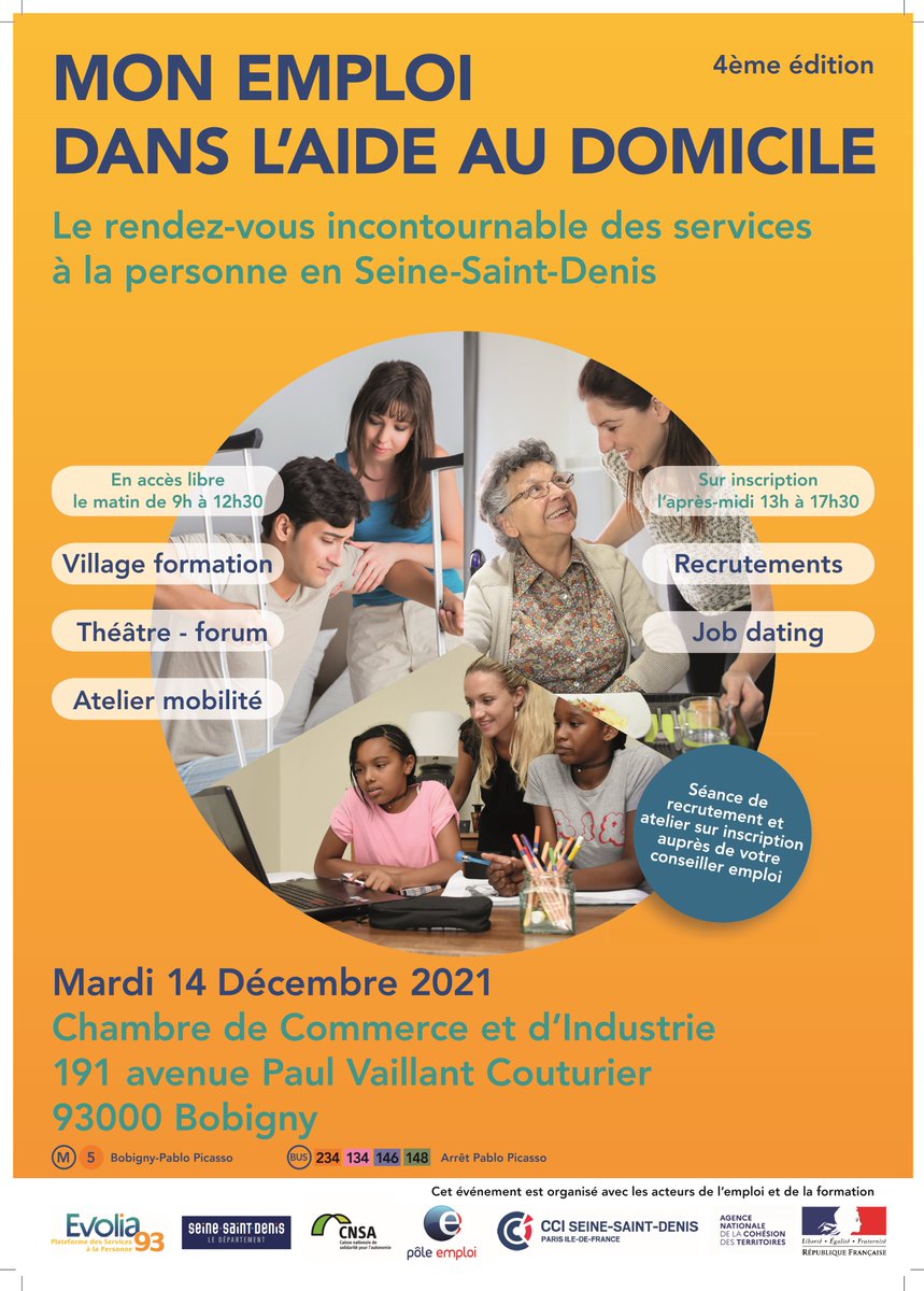 PlateformeE's tweet photo. Evolia 93 organise sa 4 ème édition du Forum "Mon Emploi dans l'Aide au Domicile" à la Chambre de Commerce et de l'Industrie de Bobigny le 14 Décembre 2021. #MEAD https://t.co/Ey9sIXN1C9