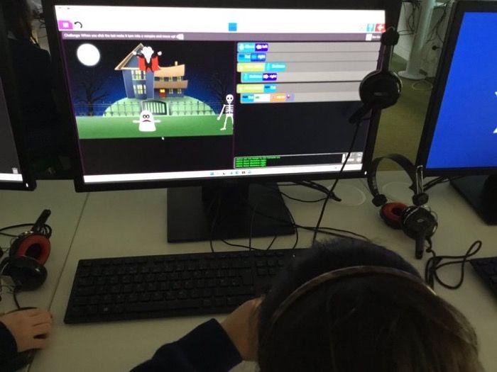 UrsulinePrep's tweet photo. #UrsulineY2 enjoyed a spooky session in the ICT suite today doing coding. We learnt how to move objects in different directions and we even transformed a bat into a vampire! Fun had by all #UrsulineCoding #UrsulineComputing https://t.co/0Jw0vFc3s2