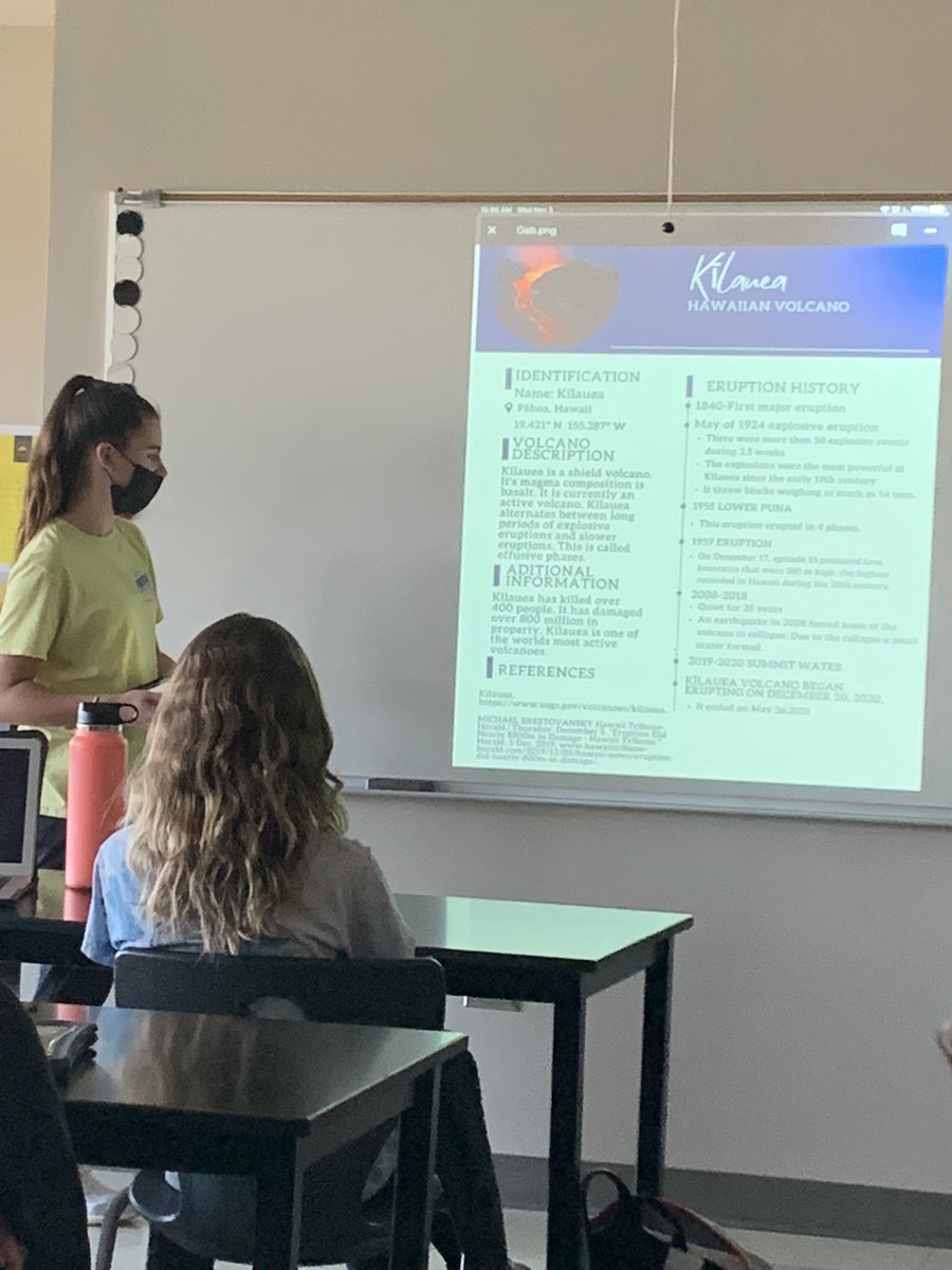 KindlerJoshua's tweet image. Students in 8th grade science shared their volcano resumes they created with their peers in Mrs. Decedue’s class @TheCreekMCMS #creativityinscience