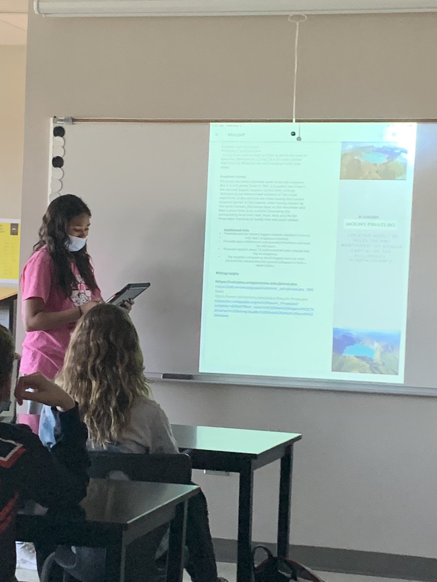 KindlerJoshua's tweet image. Students in 8th grade science shared their volcano resumes they created with their peers in Mrs. Decedue’s class @TheCreekMCMS #creativityinscience