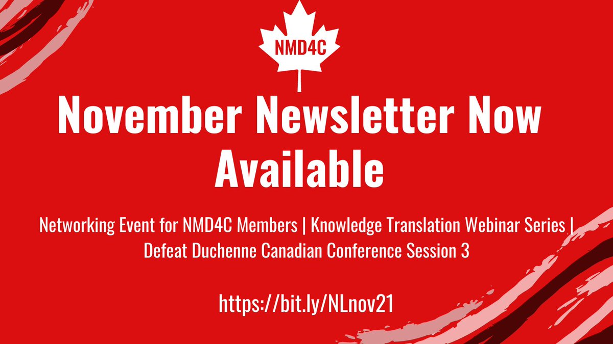 NMD4Canada's tweet photo. 📢 Our November newsletter is now available! https://t.co/VcmnGEpPMg
1⃣Networking Event for all NMD4C Members
2⃣KT Updates
3⃣#DDCC21 Session 3 agenda

Plus opportunities, webinars, community events, and more!

@MD_Canada @Jesses_Journey @CIHR_IMHA https://t.co/OIivcj08X9