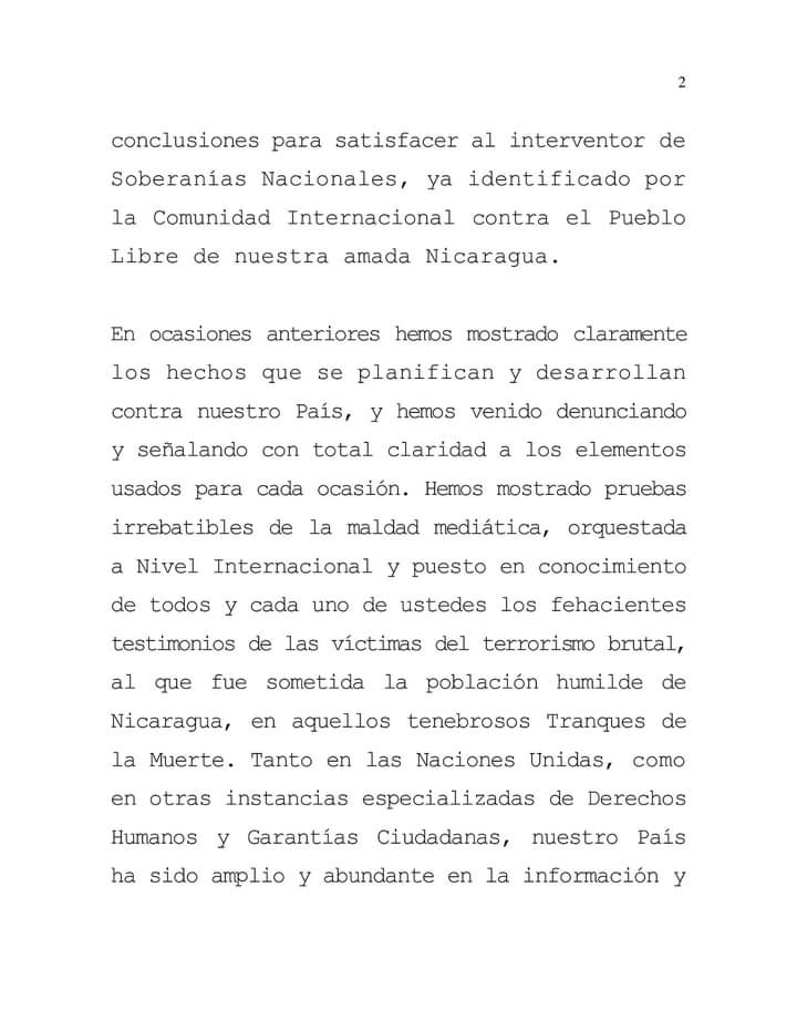 VivaNicaragua13's tweet photo. #AHORA 🔴

➡ Posición del Gobierno de Reconciliación y Unidad Nacional de la República de Nicaragua 🇳🇮 ante la sesión del Consejo Permanente de la #OEA 3 de noviembre 2021.

https://t.co/55O9MQiwxe
(1/3) https://t.co/SbzMp96BPw