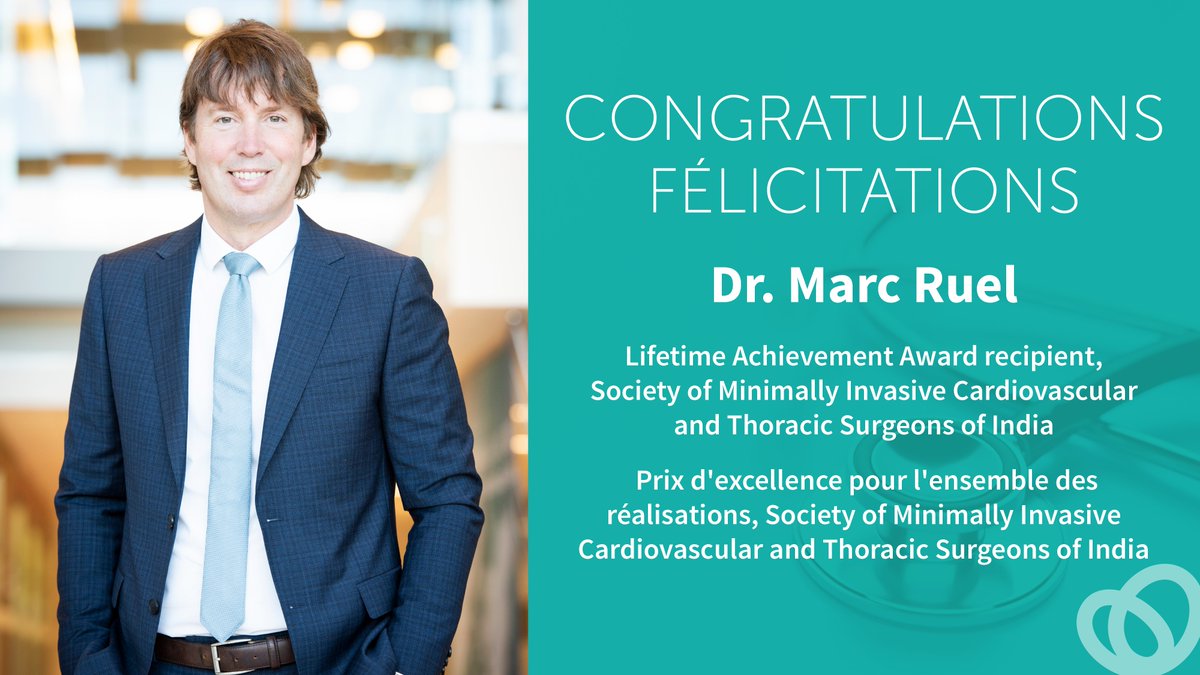 Dr. Marc Ruel, <a href="/HeartInstitute/">Heart Institute</a>’s Division Head of Cardiac Surgery, received the Lifetime Achievement Award from the <a href="/smictsi/">SMICTSI</a>, in recognition of his “seminal advances in developing minimally invasive bypass grafting.” Congratulations! 👏 bit.ly/3GN2c7v