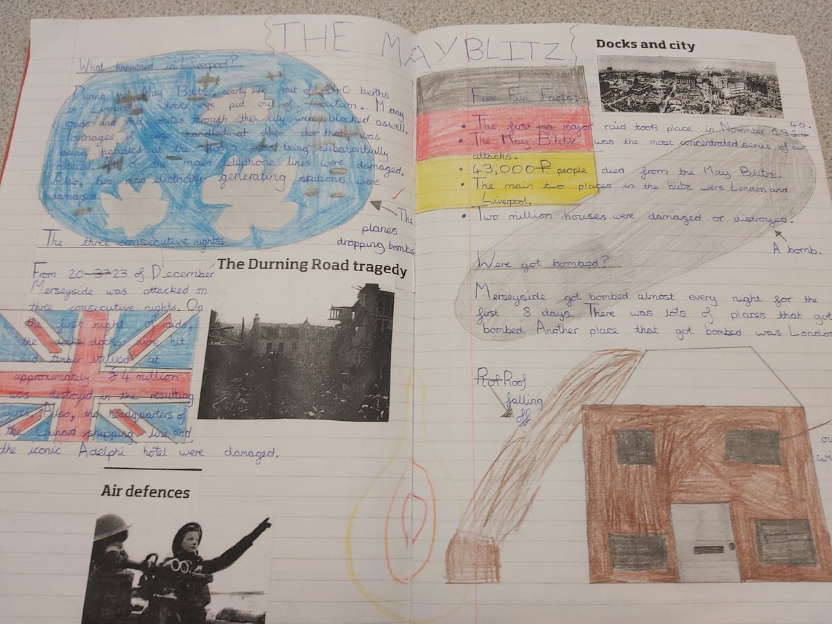 CrontonY6's tweet photo. Just some of the double page spreads on the Liverpool Blitz and the Christmas Truce @CrontonY6 @crontonceschool #y6lovehistory #keyscurriculum https://t.co/JFvZ71fZgT