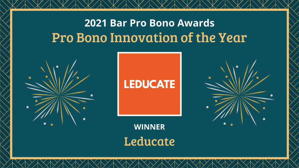 WeAreAdvocate's tweet photo. This year’s Pro Bono Innovation of the year is @LeducateUK, which uses online platforms to deliver legal education to secondary school-aged children 👏🏻👏🏻

#BarProBonoAwards https://t.co/WaEswtLaSi