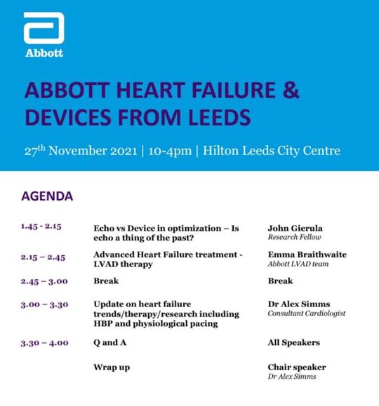 paton_maria's tweet photo. It’s that time of year again! 🫀 
Our @AbbottCardio Leeds #HeartFailure + Device Meeting is available online + in-person. Lots on the agenda for anyone setting up or developing a service…something for everyone! #healthcarescientist #cardiacscientist #HFNurse #Pharmacist #Medic https://t.co/pRVN3c2LqR