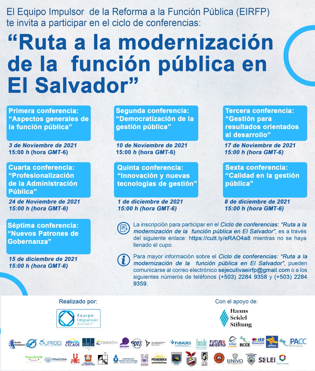 CECADEsv's tweet photo. #EIRFP | CECADE como integrante del @EquipoImpulsor te invita a participar en el ciclo de conferencias: “Ruta a la modernización de la #FuncionPublicaSv en El Salvador”
INSCRIPCIÓN
📋 https://t.co/R9MIWXxbMs https://t.co/Mtn79OgCSy