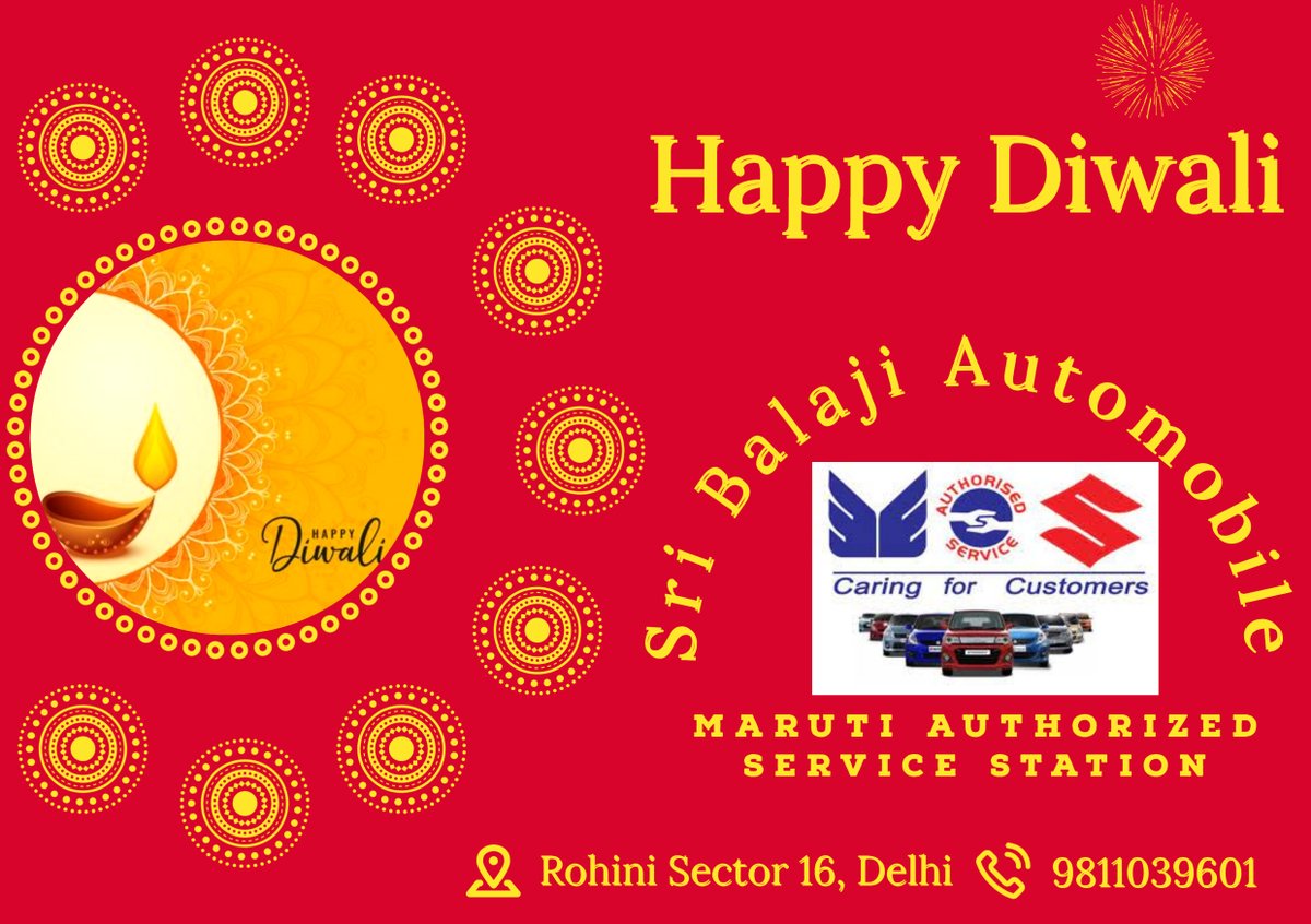 SriBalajiAuto's tweet photo. Sri Balaji Automobile Wishes Everyone A Very Happy Diwali!
#Diwali #diwalivibes #DiwaliCelebration #diwalioffers #Diwaliwishes #maruti #servicestation #carcare #carlovers https://t.co/9doqeGTn0o