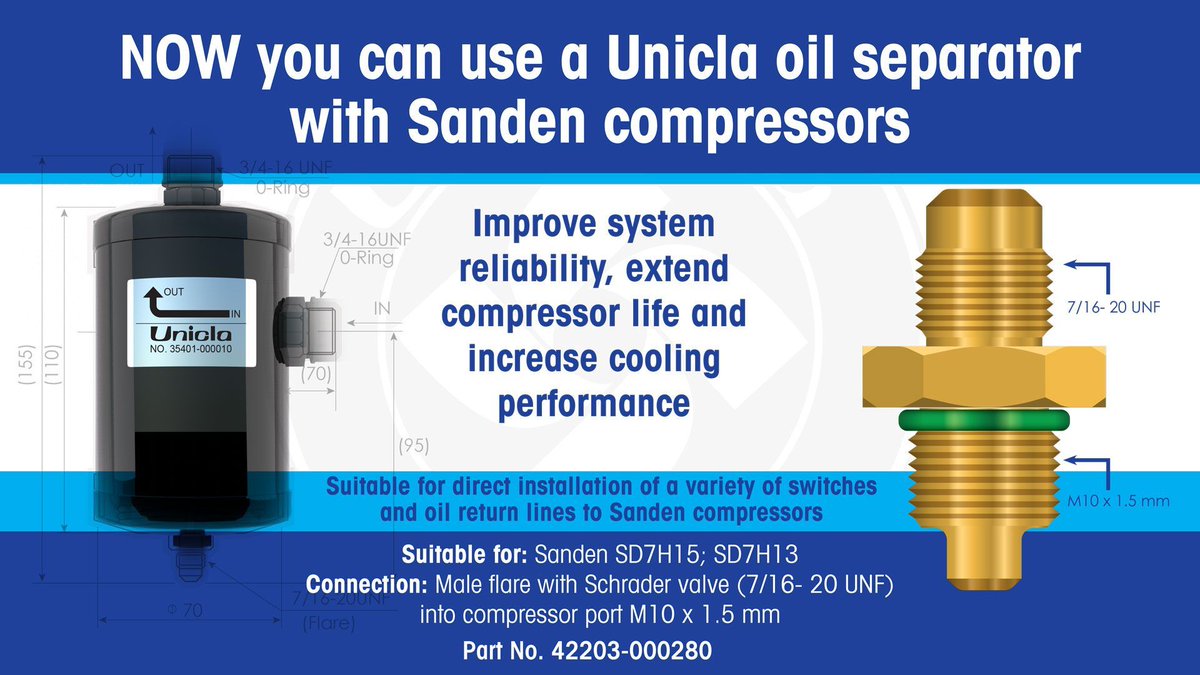 ⚙️ The new #Unicla Oil separator program: Suitable for all commercial and heavy duty systems from 1 kW – 20 kW NOW INCLUDING those using Sanden compressors
Available from your local NAPA Auto Parts, Ashdown-Ingram or GPC Commercial
Learn more: buff.ly/2uSF1sy
#oil