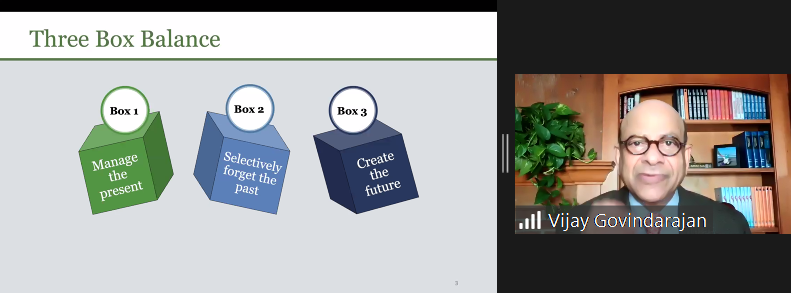 ZaynaKhayat's tweet photo. Blessed this afternoon to have innovation & strategy scholar @vgovindarajan school 900 Canadian healthcare innovators on how to use innovation to achieve our system's true potential
Time to emancipate from Box 1 strategy: protecting the past
#3Boxes
#i42021 https://t.co/Bf33BUIiqa