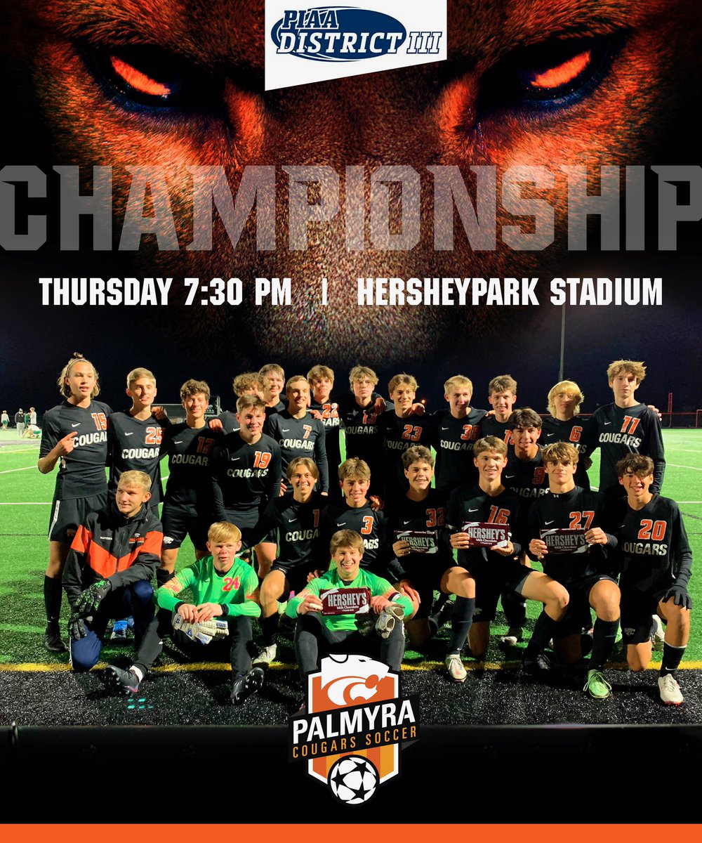 palmyrasoccer's tweet photo. District 3 Finals tomorrow! Let’s go Cougars! https://t.co/Jb49hseTTS
