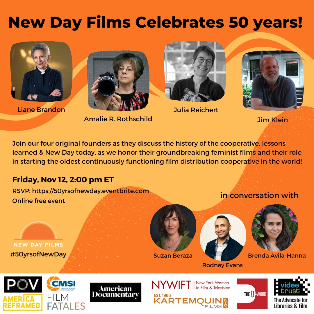 ReganBrashear's tweet photo. From the original four founders w/ 3 #films in 1971, @NewDayFilms has grown to more than 400 titles and 150 filmmaker member-owners today in 2021. Learn the story behind the coop! 11/12 @ 2PM ET, RSVP @ https://t.co/Ag77WF7DIH ASL/CART provided #50YrsOfNewDay #NewDayFilms https://t.co/JbQV2x6RSP