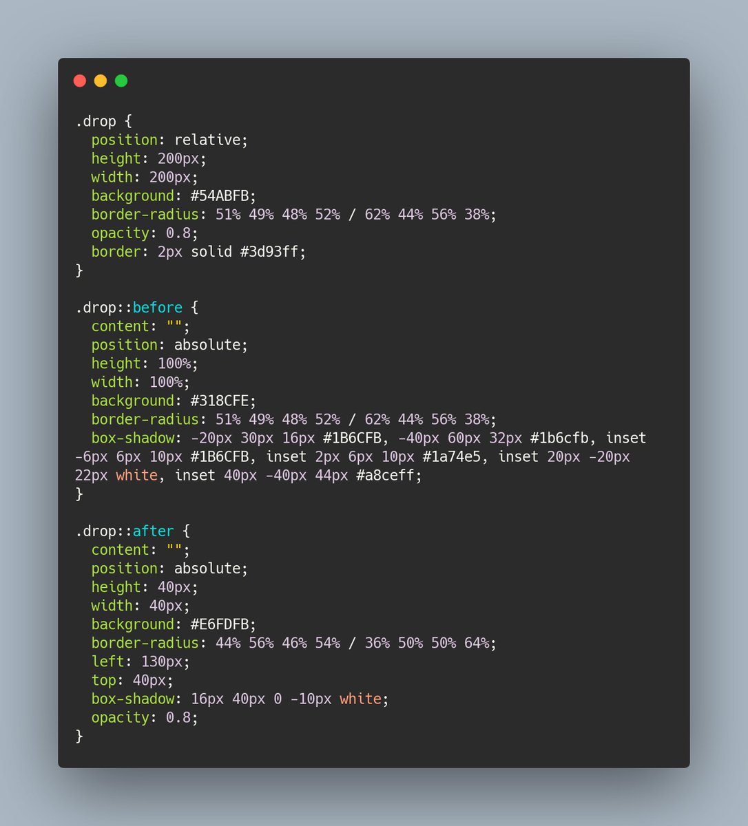 CSS is easy!

You can create 3D drop using single div 💧👇