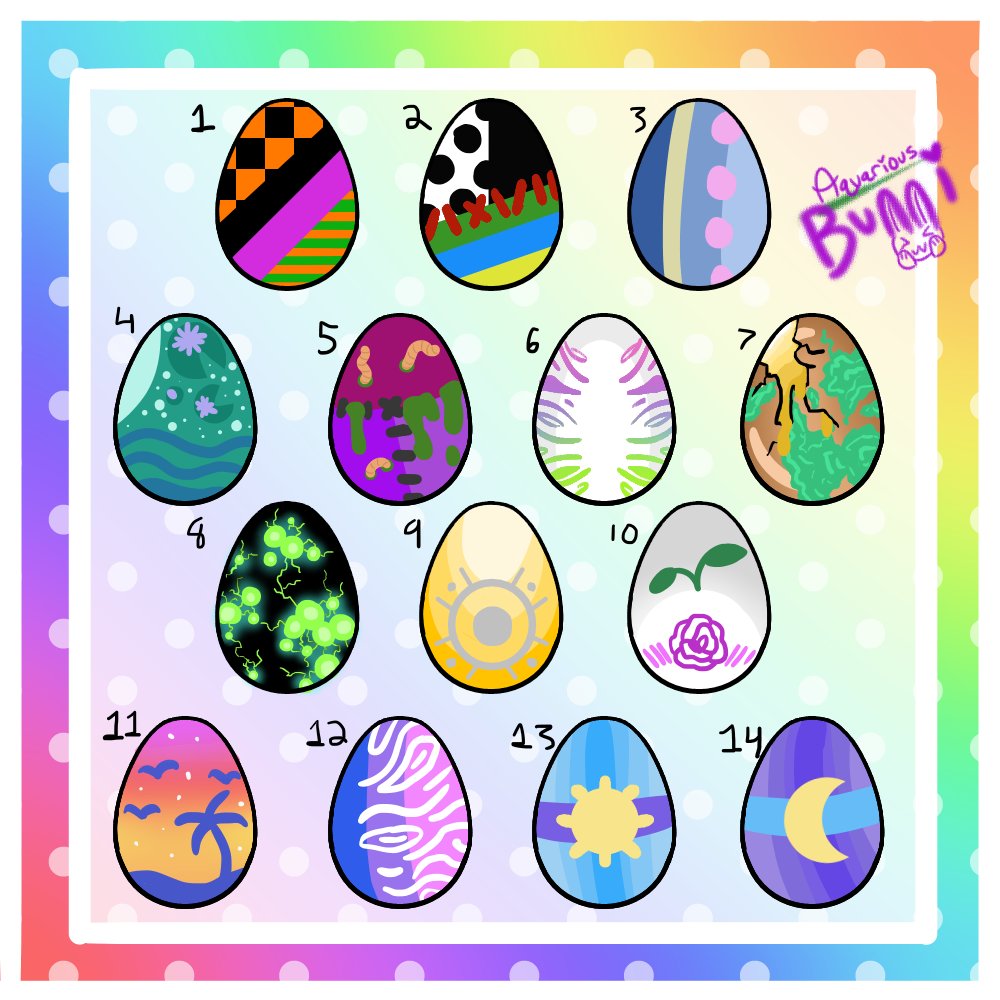 AquariousBunni's tweet image. Alrighty I present some eggy adopts. $5 USD to hatch ^w^  will come with a chibi style front view +$5 to choose species 
You get to pick gender and body type
Retweets greatly appreciated 
#adopts #eggadopts #furryadopts #furry @digitalart