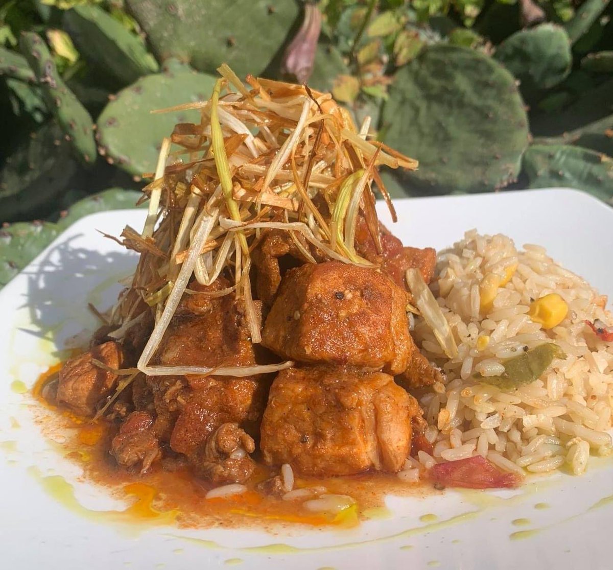 Chef’s Special: Ancho Chile Stew. We’re welcoming the colder weather with this mild and flavorful combination of beef, pork &amp; stewed tomatoes in the authentic Mexican flavors of  Ancho Chile Sauce. Jalapeño oil drizzle.  Fried leak garnish.