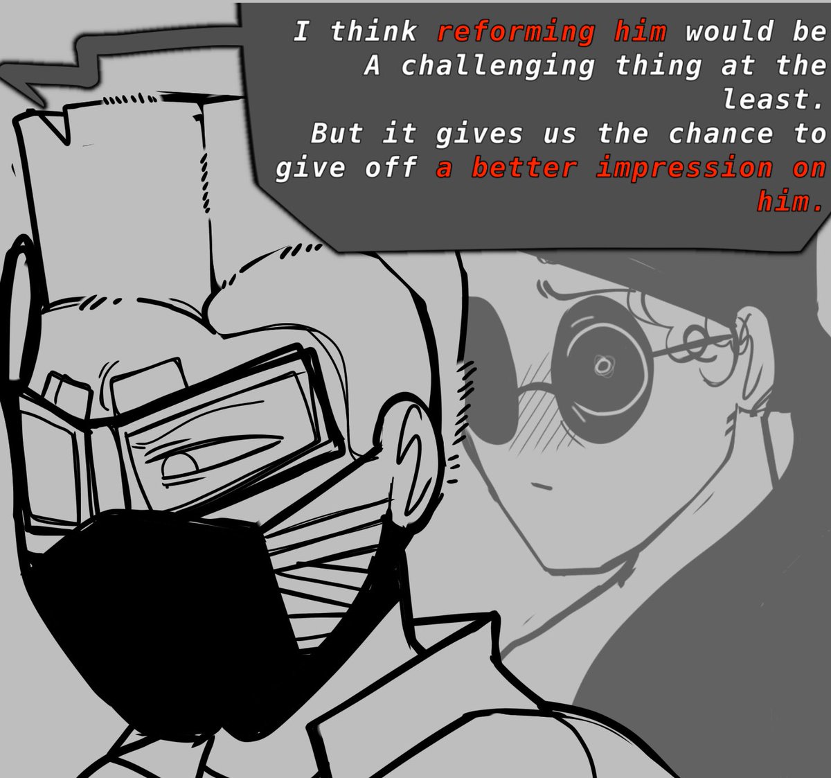 TwistedPace's tweet photo. I kinda liked the memory loss au thingy I made for Deimos and thought it would be funny to add on to it..
Sanford obviously isn’t gonna be happy that his BFFL doesn’t even remember his name.
#madnesscombat #madnesscombatdeimos #madnesscombatsanford #madnesscombat2BDamned https://t.co/vlYCazpsqu