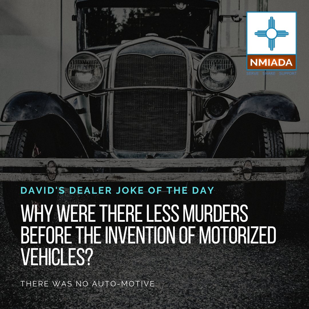 NMIADA1's tweet photo. We will be sharing some of our favorite jokes from NMIADA's David Sbarge over the course of the next few weeks. David is quite clever and always quick to make us smile around the office.
Here's one of our favorite "car dad jokes" that he has told.
#NMIADA https://t.co/4g5KjJYSGE