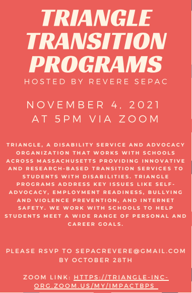 RevereAsstSuper's tweet image. Reminder of tomorrow evening&apos;s Revere SEPAC Zoom meeting at 5:00 p.m.  We hope to see you there!  @RevereSEPAC @RPS_Super @RPS_AsstSuper @lourenco962