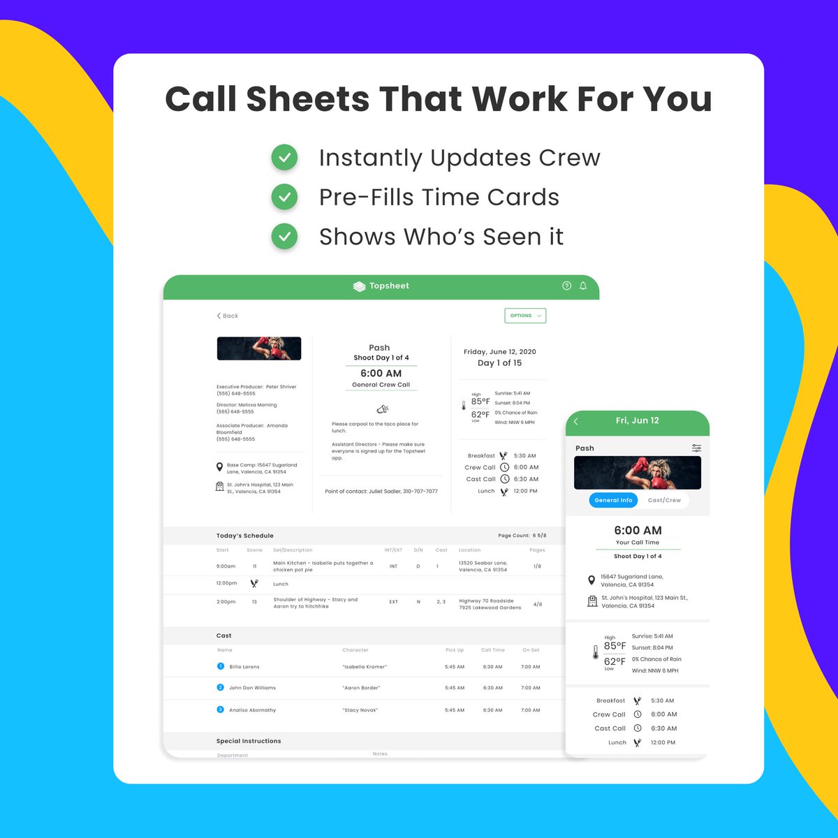 TopsheetIO's tweet photo. Run payroll, onboard crews, create/send call sheets, &amp; manage production documents faster than ever before. We spent the last year updating our features, listening to customer feedback &amp; making the  best experience for paying your crew &amp; managing your production.
#filmmaking https://t.co/cWgPloH2YC
