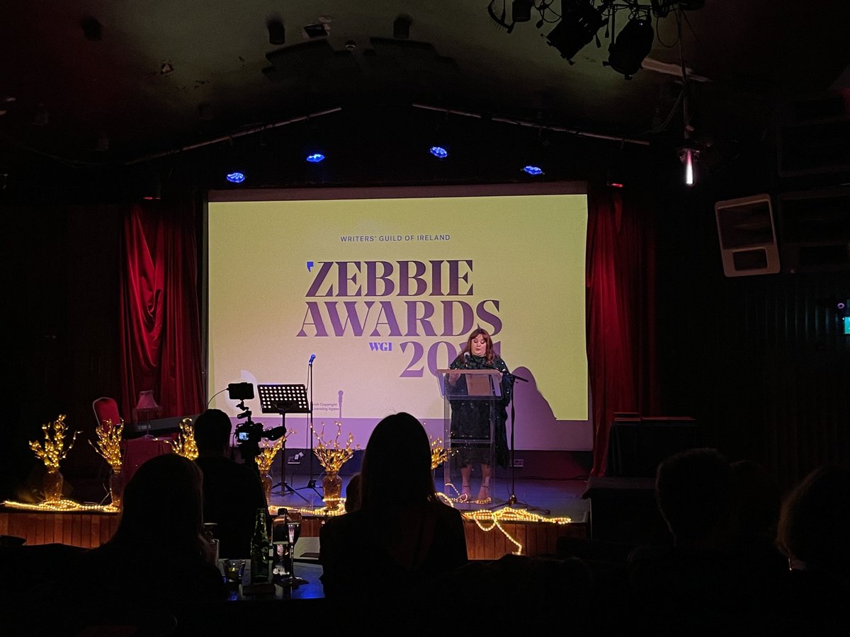 birchhh's tweet image. Celebrating the craft of Irish screenwriters this evening as Jennifer Davidson opens the #zebbies ⁦@WritersGuildIRL⁩