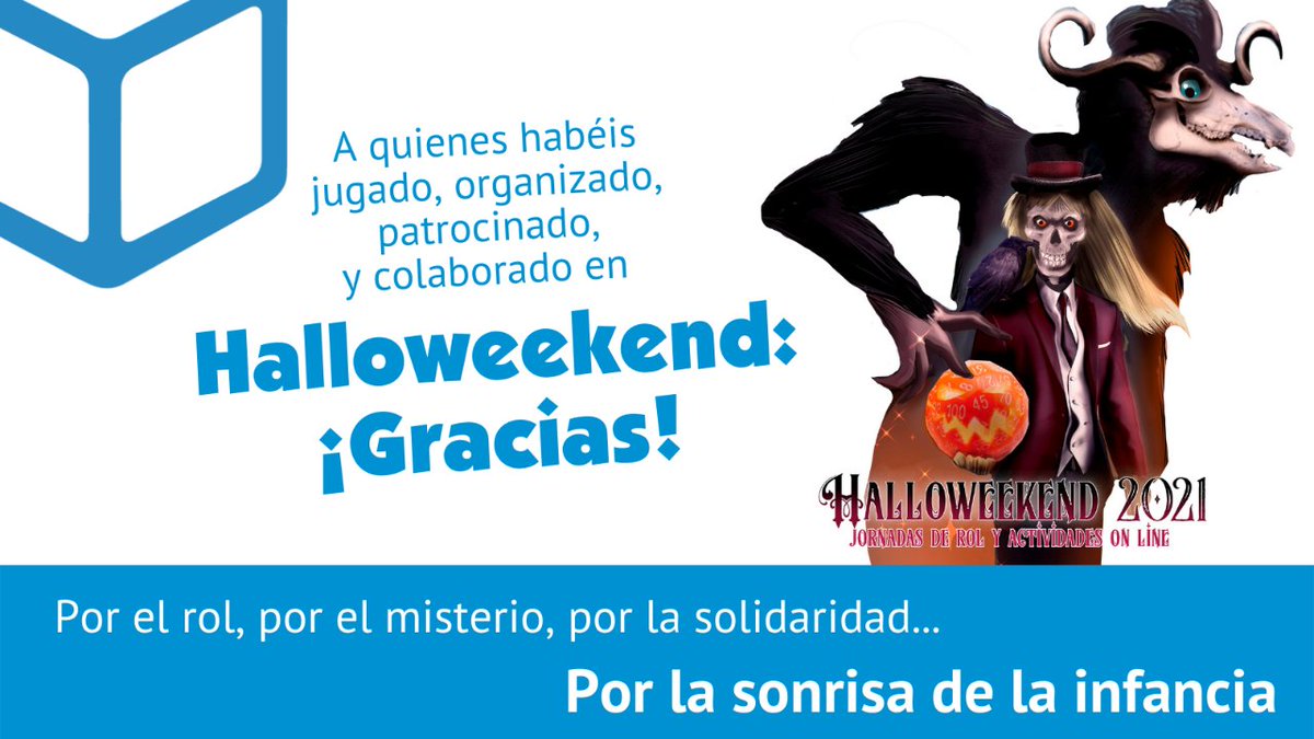 ayudarjugando's tweet photo. Un año más queremos agradecer la solidaridad de @HalloweekendRol por habernos llenado el fin de semana de Halloween de terroríficas actividades lúdicas y hacerlo además de forma solidaria. ¡Gracias a todos los que hicisteis posible las fantásticas jornadas #Halloweekendrol21! https://t.co/DTptcWwRUE