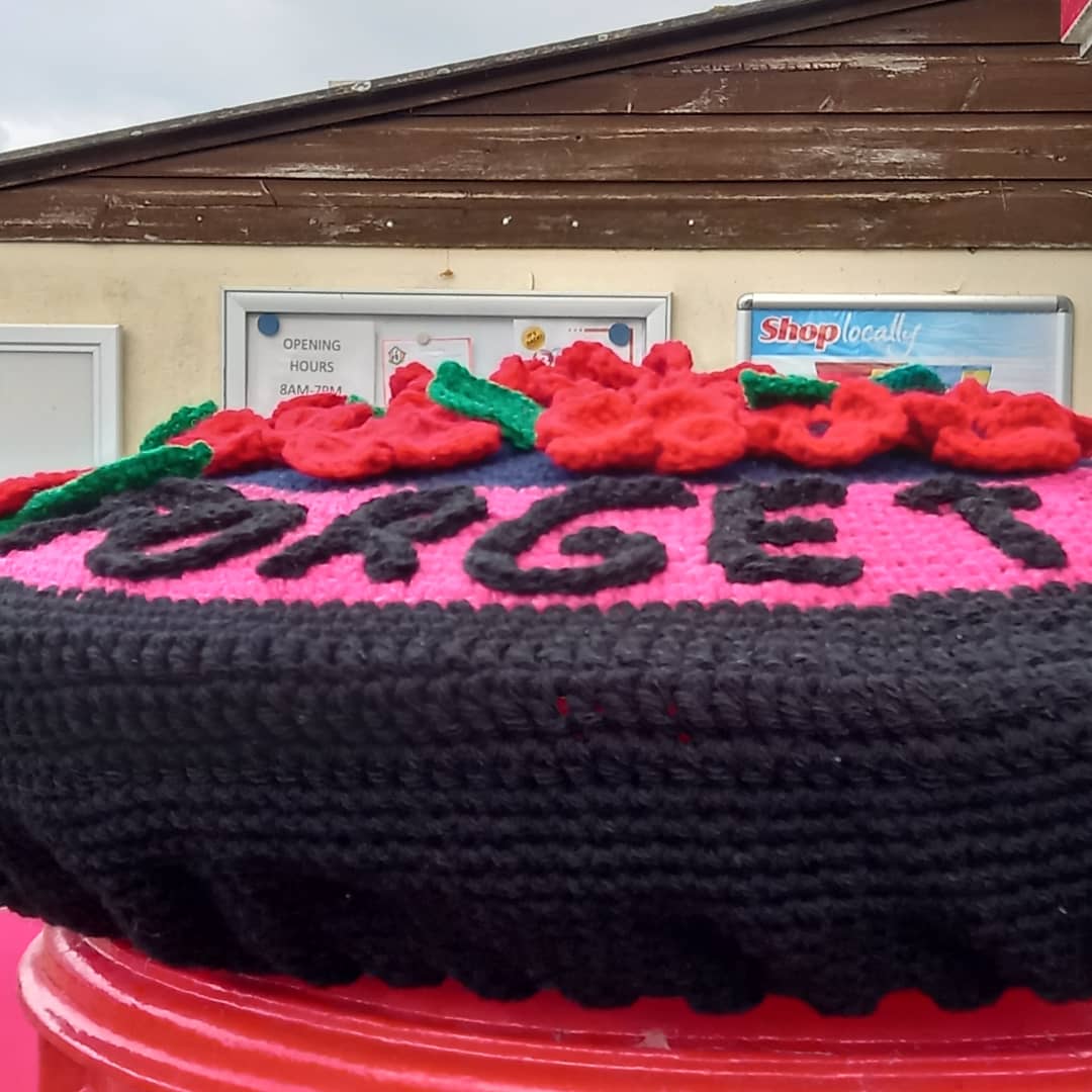 In my village, so beautifully  made crochet topper . Thank you #crochettopper #remembrance #LestWeForget