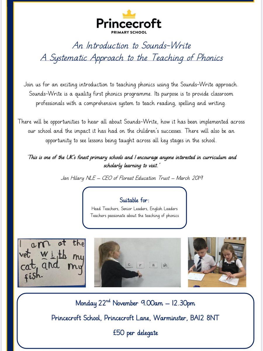 Come and join us on 22nd November to find out about Sounds-Write phonics and see lessons being taught across the school. eventbrite.co.uk/e/soundswrite-…
 <a href="/SWLiteracy/">John Walker, Sounds-Write</a>