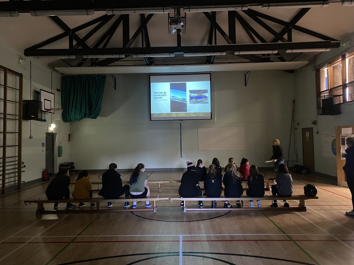 TobermoryHSPE's tweet photo. Rally co-driver and Ex pupil Kerry MacGillivray leading a workshop on her experiences in the Mull Rally! #SheCanSheWill #activegirlsday @ABActiveSchools https://t.co/QlxJ8xHeHU
