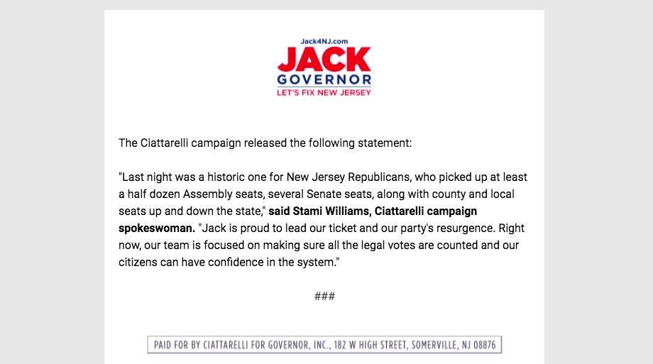 NJGOP's tweet photo. Please see the following statement from the @Jack4NJ Ciattarelli campaign. https://t.co/AGykjNtC3F