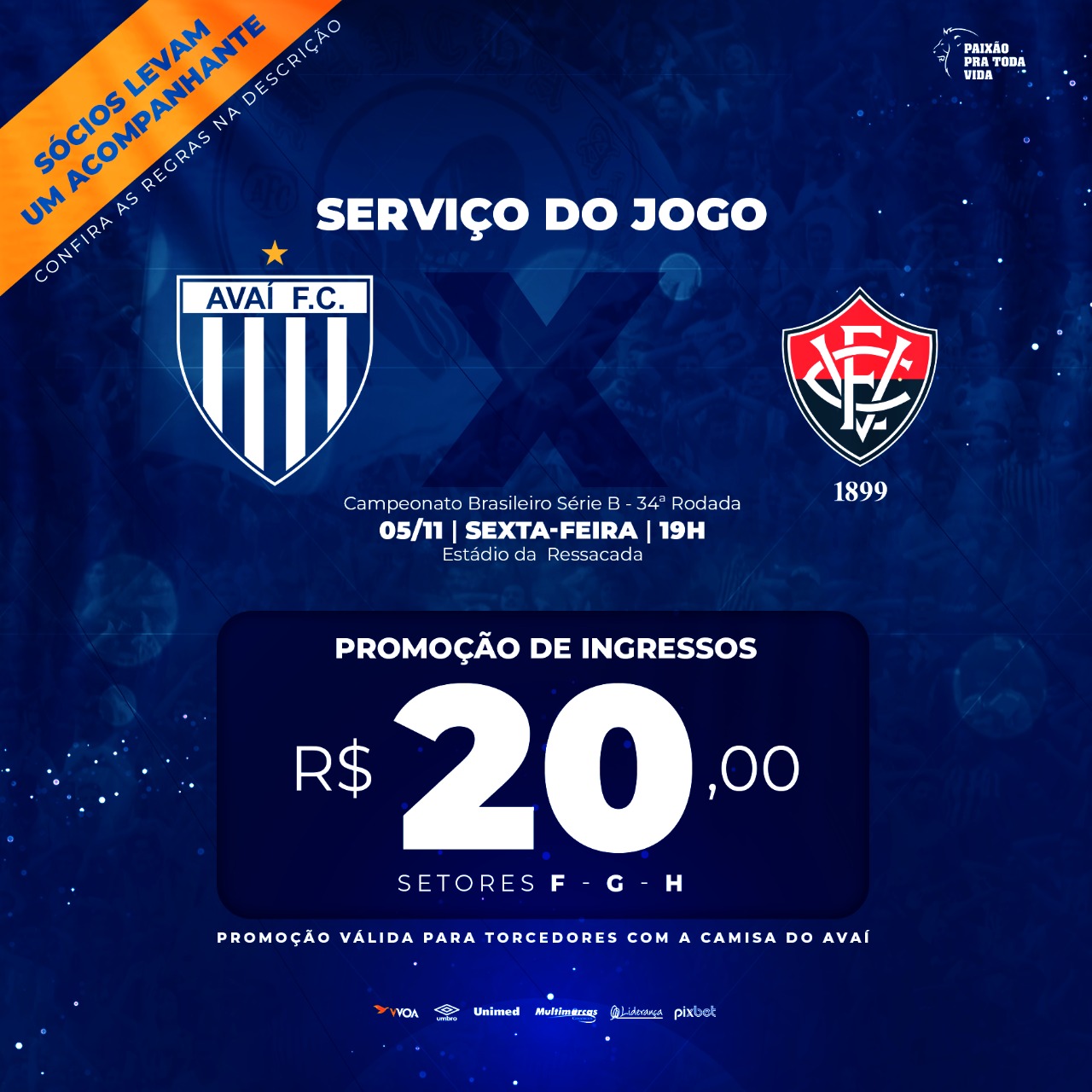 Avaí faz promoção para lotar a ressacada diante do Vitória. Fonte: Avaí FC/Twitter