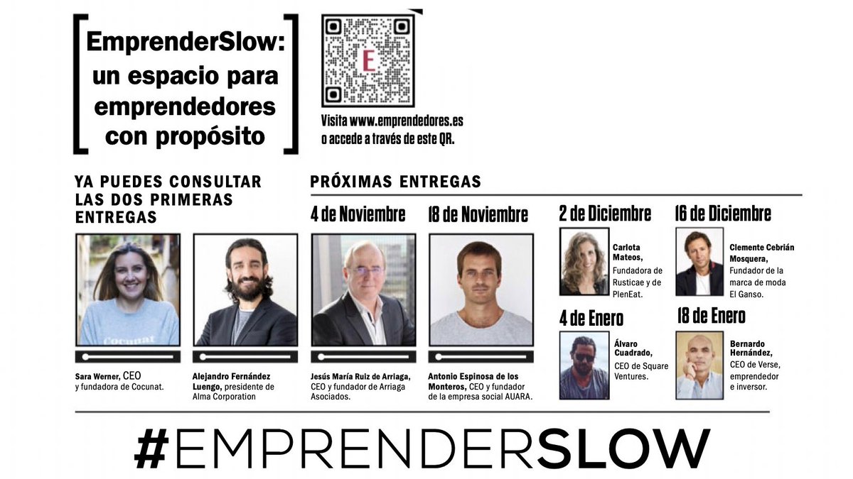 jesusmarriaga's tweet photo. Mañana se publica el tercer capítulo de #EmprenderSlow en el que he tenido el honor de participar. Hablaremos de emprendimiento, consumidores y vida slow. ¡Gracias @emprendedores y @ClinicasW por darme la oportunidad de compartir un proyecto con emprendedores tan inspiradores! https://t.co/n4vqngih4z