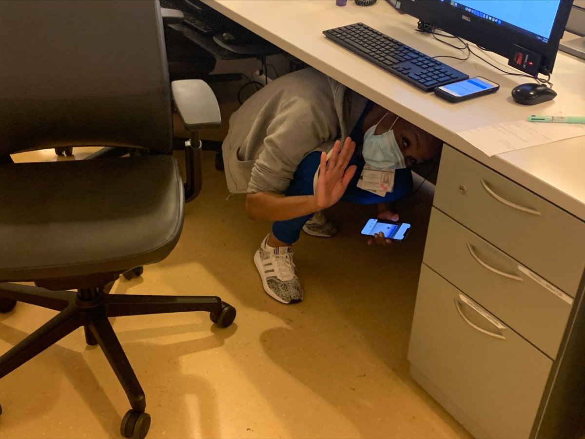 UCSFHealthEM's tweet photo. When an earthquake happens, drop, cover and hold on. Here are photos of preparedness champions from this year’s Great ShakeOut drill. @ucsfhealth https://t.co/6HMxVn7hqw