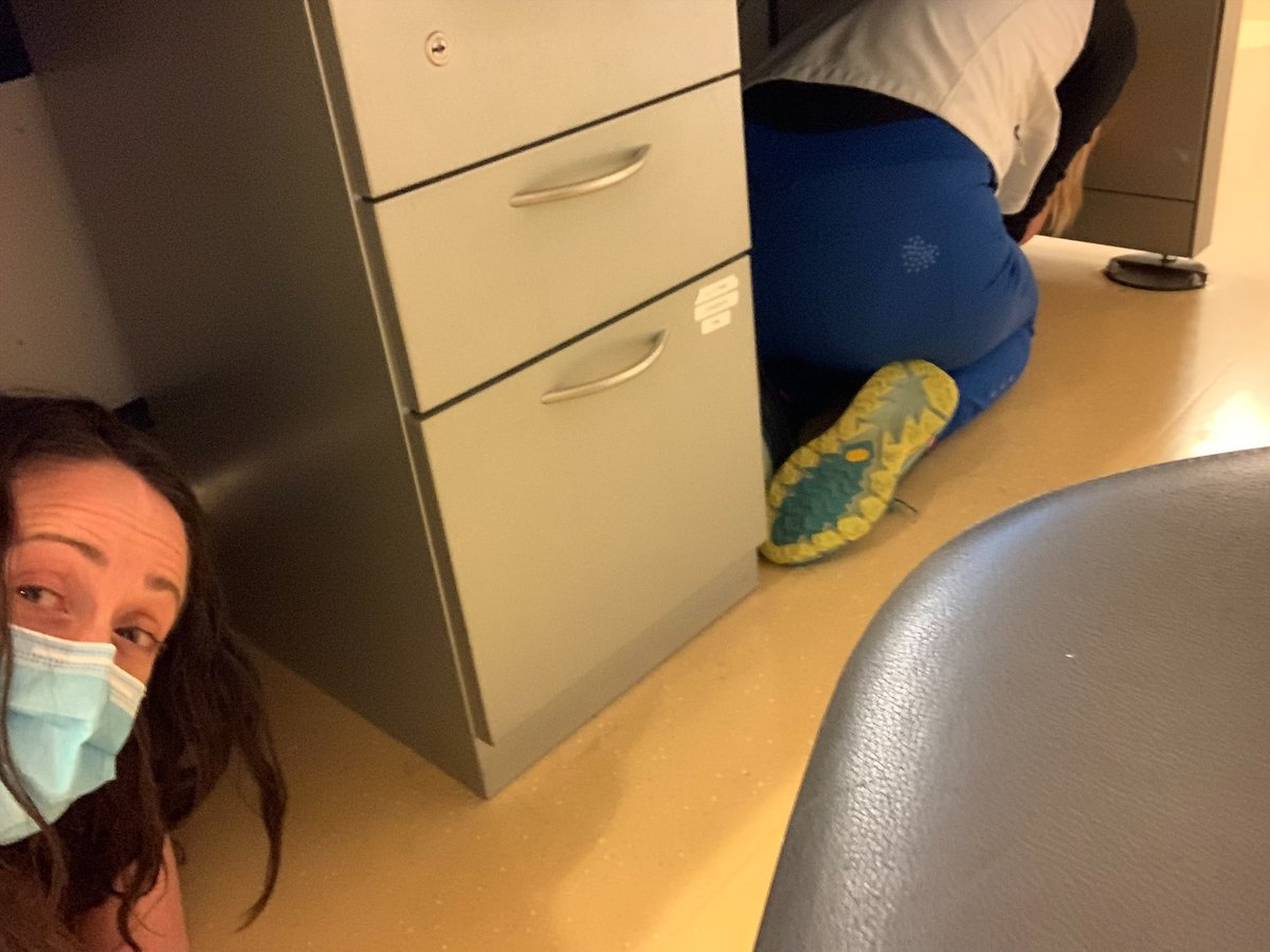 UCSFHealthEM's tweet photo. When an earthquake happens, drop, cover and hold on. Here are photos of preparedness champions from this year’s Great ShakeOut drill. @ucsfhealth https://t.co/6HMxVn7hqw