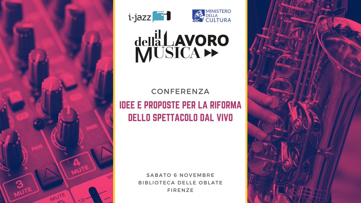 Sabato 6 novembre alla Biblioteca delle Oblate una conferenza dedicata alla riforma dello spettacolo dal vivo: un confronto sulle opportunità della nuova delega in materia di musica e spettacolo.
Info e programma: cultura.comune.fi.it/node/5227
<a href="/ItaliaJazz_it/">ItaliaJazz</a> <a href="/MiC_Italia/">Ministero della Cultura</a> <a href="/comunefi/">Comune di Firenze</a>