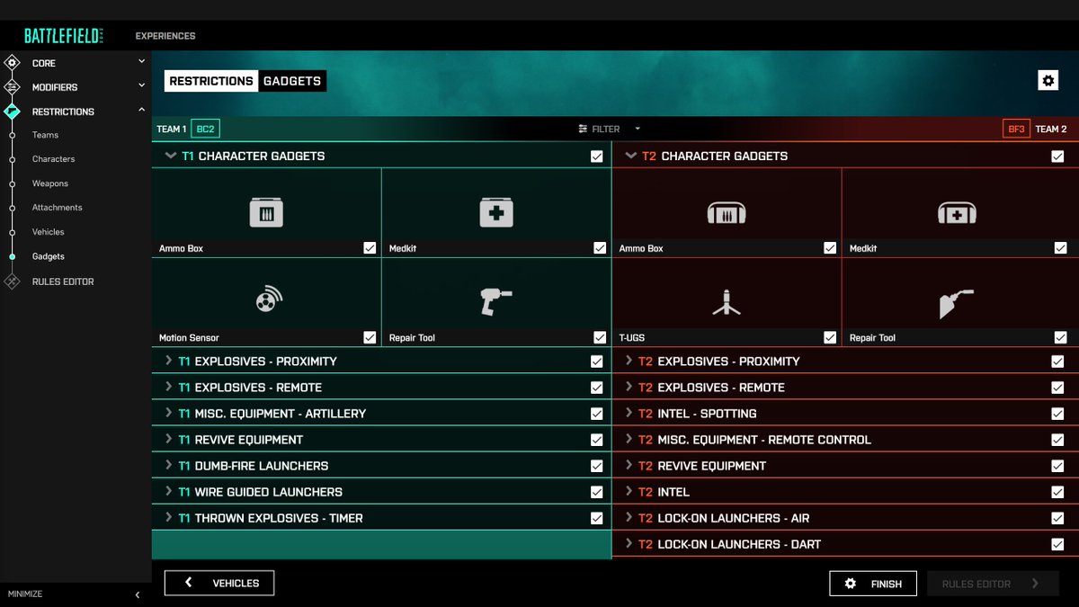 #Battlefield Portal - Weapons, Attachments, Vehicles and Gadgets 📷

✅75 weapons at launch.
✅Choose which attachments can be enabled in gameplay (bunch from BF3, BC2 and 1942).
✅Define which vehicles are restricted from the pre-selected Era’s chosen.
✅Crazy gadget stuff 😂