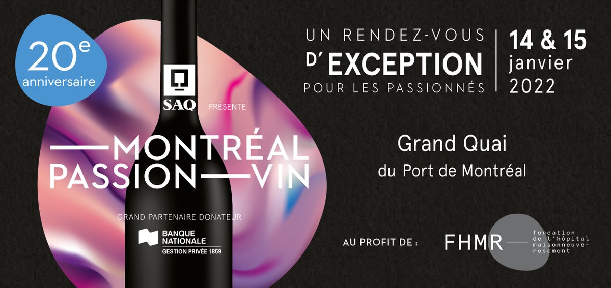 Venez célébrer le 20e anniversaire de l'événement Montréal Passion Vin au profit de la  <a href="/Fondationhmr/">FondationHMR</a> !
Au programme 4 superbes dégustations 🍾 🍷 + un lunch 🍴 (Champagne Taittinger, Gaja, Joseph Drouhin et Château Lafite-Rothschild)
Places limitées 👉 fondationhmr.ca/.../montreal-p…