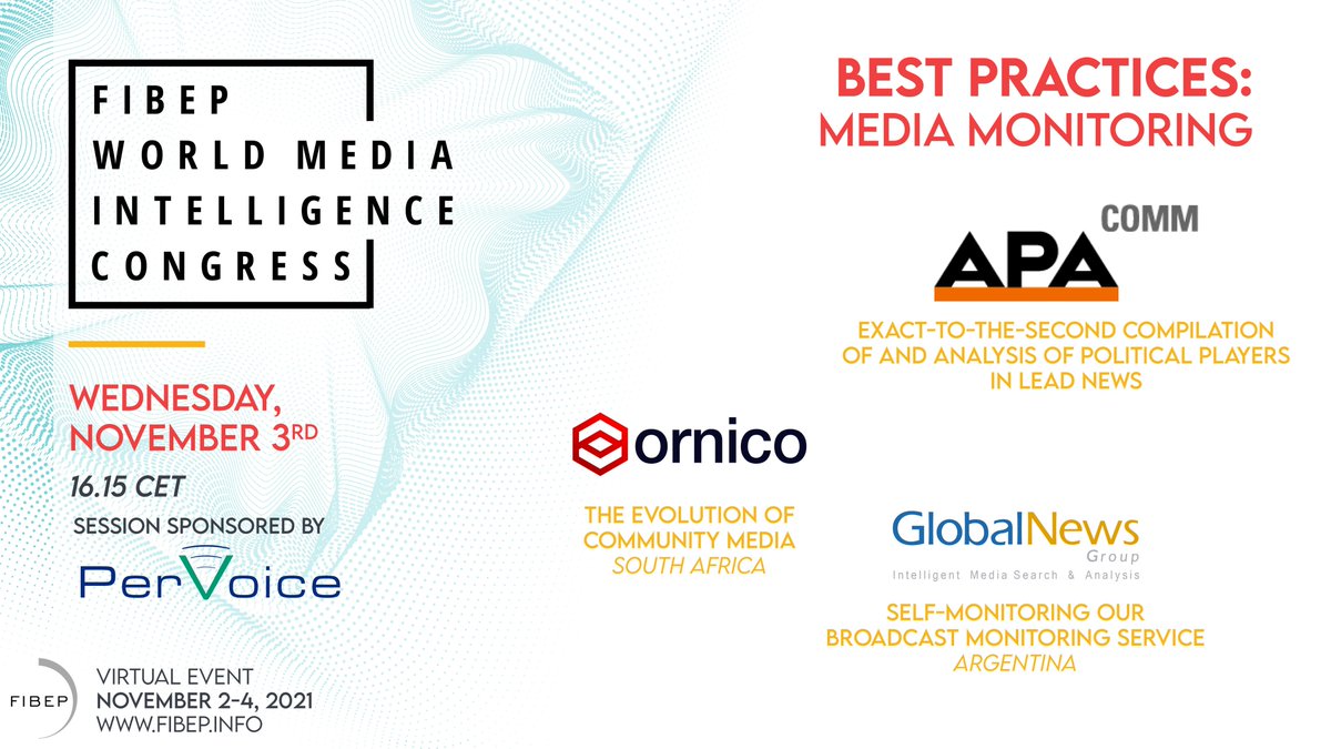 soka1605's tweet photo. Great Best Practices about Media Monitoring by @Ornico @globalnewsgroup & APA-Comm today at the @_FIBEP World Media Intelligence Congress.
Sponsored by PerVoice and moderated by @Vejlemand
#FIBEP #WMIC21 #MediaMonitoring #BestPractices https://t.co/nOykwL5wBz