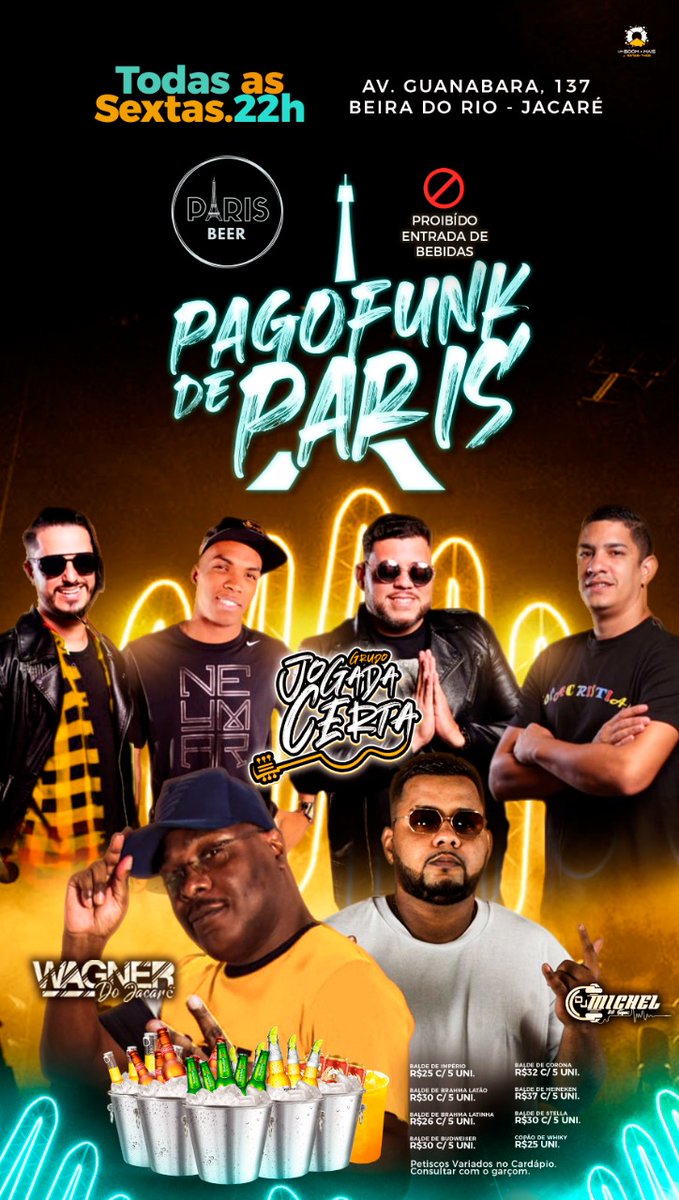 Jogadaoficial's tweet photo. *TODA SEXTA-FEIRA TEM PAGOFUNK DE PARÍS, NA CHOPERIA PARÍS BEER AQUI NO JACARÉ. #GrupoJogaCerta nos intervalos tem : #DjWagner e #DjMichel . Início as 19Hs . https://t.co/6OwJArGoIt
