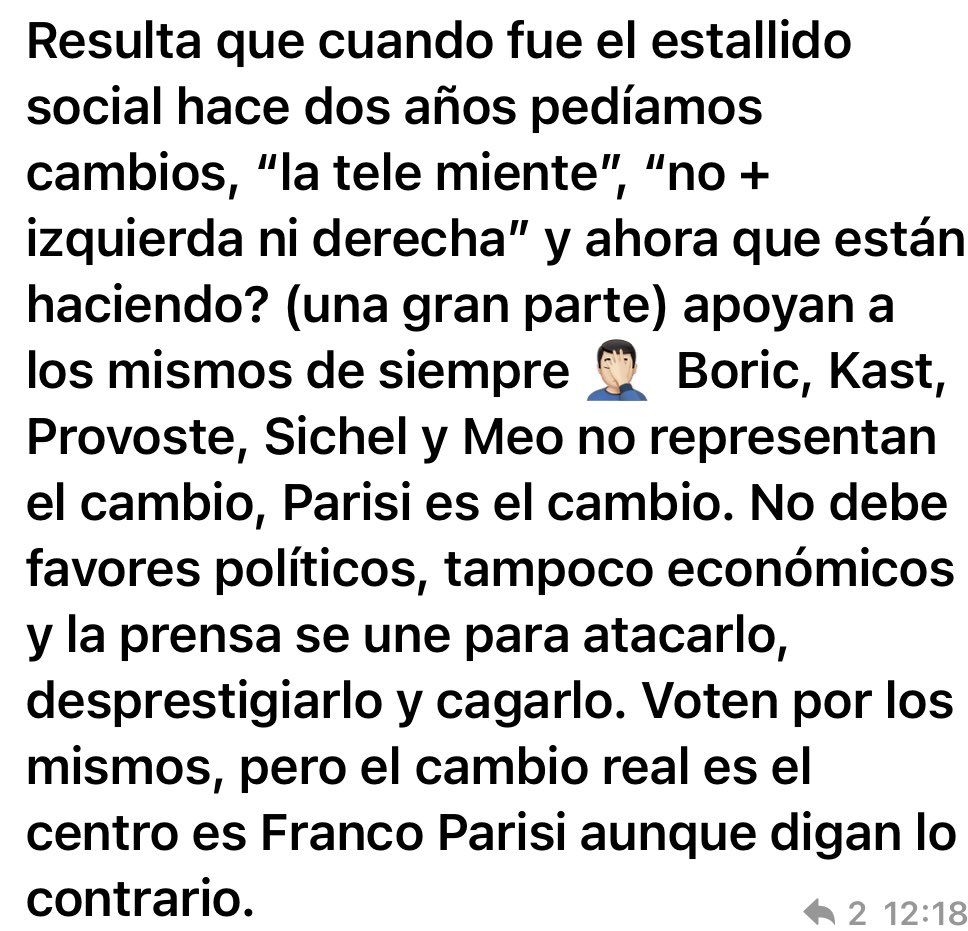 jessicardweb's tweet photo. #ParisiLiveHistorico mis queridos chilenos, tenemos una oportunidad única, no más de lo mismo, aún hay tiempo abran los ojos y la mente, es ahora o nunca!!! @Parisi_oficial #ParisiPresidente2022 #ParisiRegresa https://t.co/Y7WA0f1bBP