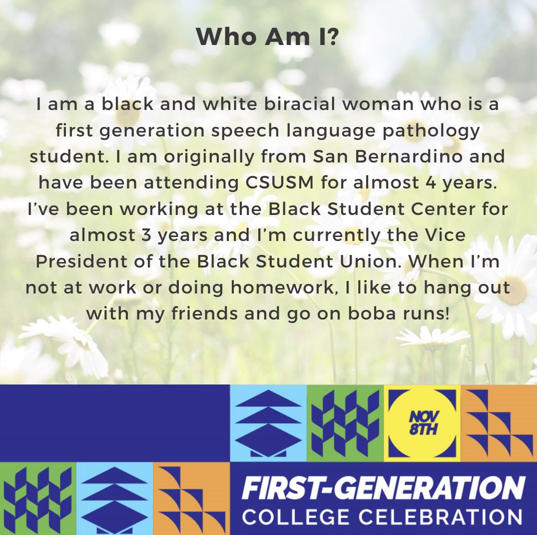 csusm_lafs's tweet image. Meet Rachel Kindred!
Join us virtually for CSUSM’s First-Generation College Celebration on November 8th.
Register today!
csusm.edu/firstgeneration @CEOtalk @FirstgenCenter
#Celebratefirstgen #csusm #lafs #DeanofStudents #LatinXCenter #TRIO