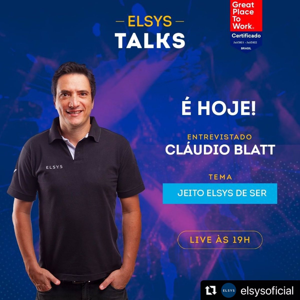alessandro_work's tweet image. ・・・
É HOJE!!! 🎉

Te convidamos para o nosso Elsys Talks! Teremos um bate papo com o nosso Presidente do Conselho, Claudio Blatt, que nos contará um pouco sobre o #JeitoElsysdeSer!

Esperamos você, às 19hs, aqui em nosso Instagram Oficial. Não perca! 😃

#SomosElsys #Live