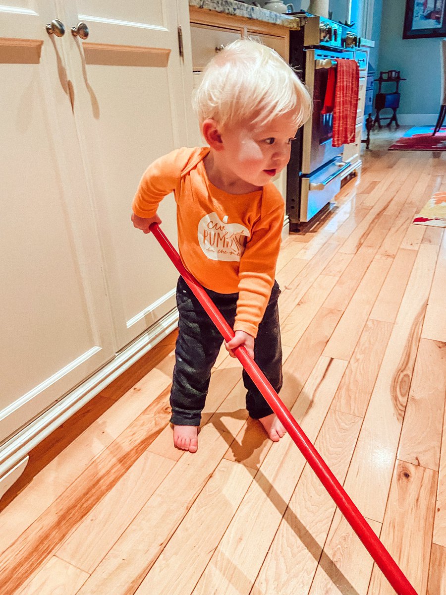 When the boys are away, Hayden plays! Not a nudge required. Little man knows a good sweeping broom when he sees one. #ScottsTwin #ItsInTheBlood