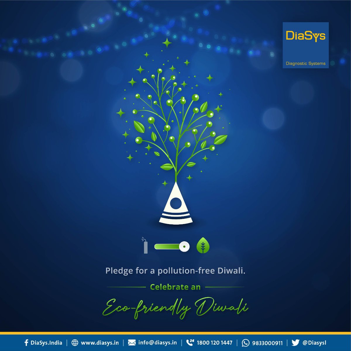 DiasysI's tweet photo. Let us minimize the poisonous effects of crackers and maximize the happiness by enlightening ourselves ✨
DiaSys India wishes you and your family an Eco -Friendly Diwali !!!

#Festival #Diwali #Eco-Friendly Diwali #Go Green #Joy #DiaSysIndia #DiaSysGmbH #Diagnostics #IVD https://t.co/xMSttRlxph