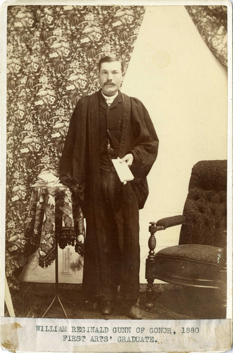 In 1880, the first <a href="/umanitoba/">University of Manitoba</a> degree is conferred on Reginald William Gunn, a Métis student of Manitoba College. The first female graduate, Miss Jessie Holmes, was also a Manitoba College student. 

Register here for the MB College 150 panel, Nov 5, 2021: us06web.zoom.us/webinar/regist…