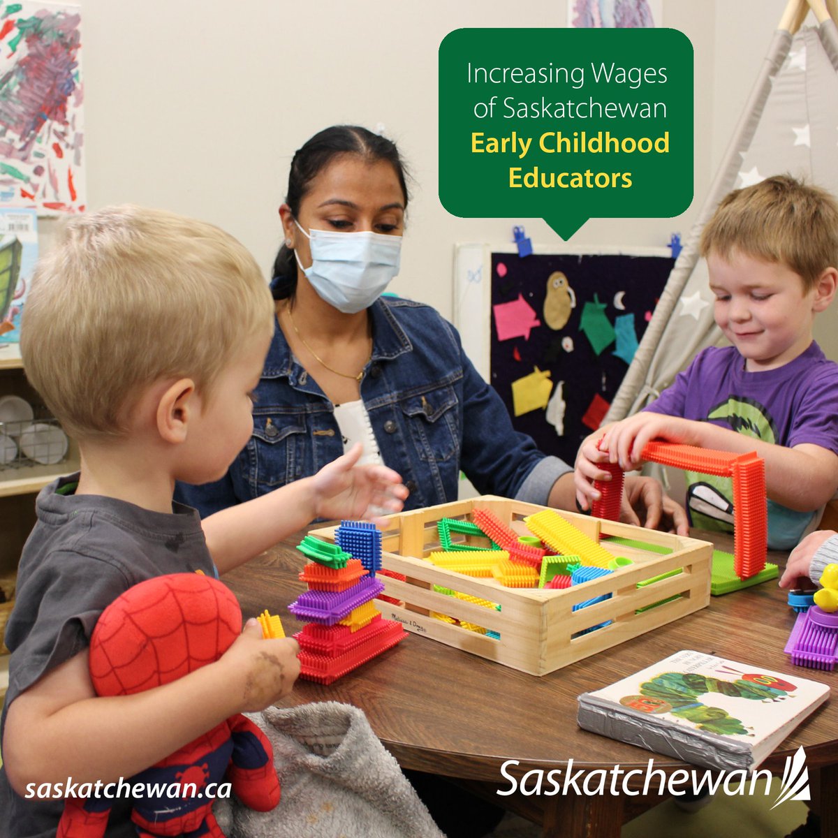 SKGov's tweet photo. Early Childhood Educators (ECEs) provide quality early learning experiences for children. The government is investing $9.6 million to increase the wages of ECEs up to $3 per hour to support the recruitment and retention of qualified ECEs in licenced child care facilities. https://t.co/ttFKBWYpLn