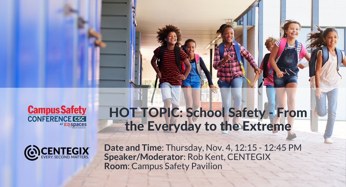 _CentegixOLD's tweet photo. Let’s discuss current trends, real-life situations, and how emergency notification can play a role every day in mitigating risk and protecting students and staff. Join us for a HOT TOPIC discussion on Thursday from 12:15-12:45p at #CSCatEdspaces. https://t.co/4WyHWHy4ox https://t.co/qUmDZcORXY