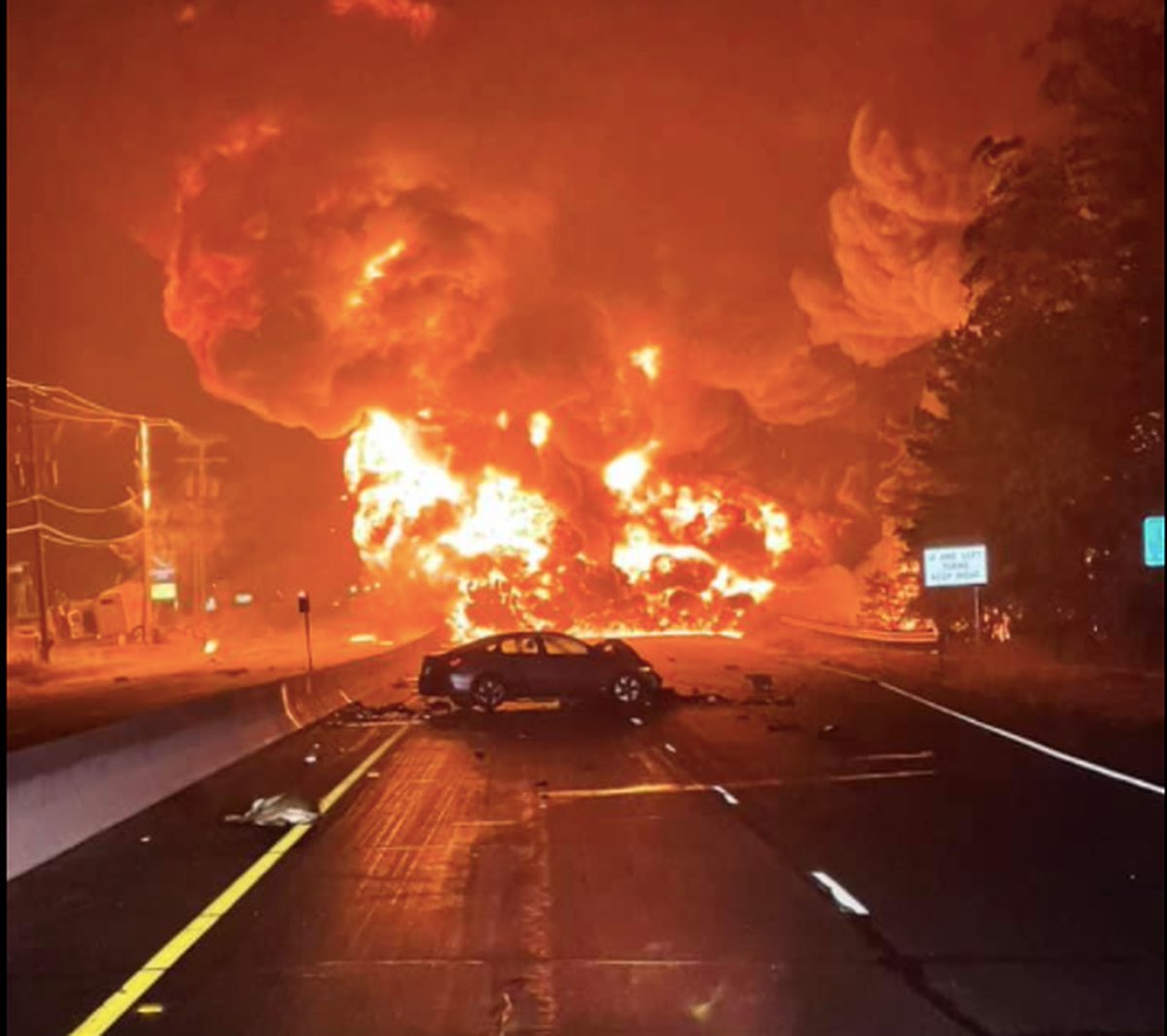 njdotcom's tweet photo. Busy Jersey Shore road shut for ‘foreseeable future’ after tanker explosion, fire https://t.co/IUSjuK1ls9 https://t.co/Pbqg6ca51r