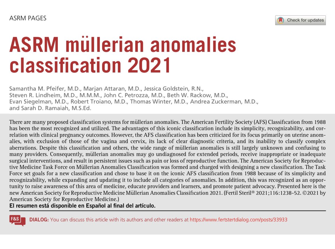 Finally, after 33 years, @ReprodMed published the new classification on Mullerian Anomalies…any comments?    <a href="/gchysteroscopy/">GC Hysteroscopy 2017</a>  #infertility <a href="/FertStert/">Fertility Sterility</a>